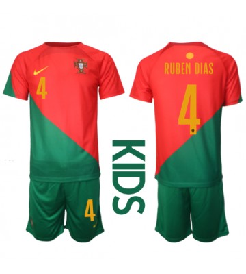 Lacne Dětský Futbalové dres Portugalsko Ruben Dias #4 MS 2022 Krátky Rukáv - Domáci (+ trenírky)